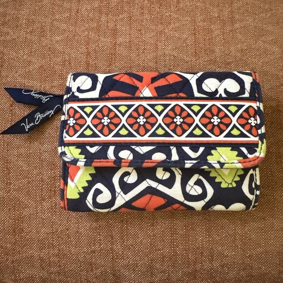 Vera Bradley Retired Pattern-Euro Wallet Orange , Blue, Green, White - Picture 1 of 4